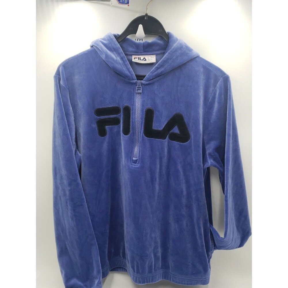 FILA Marlin Blue 1/2 Zip Velour Hoodie Jacket Womens sz Large
